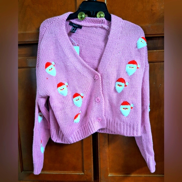 Forever 21 Pink Santa Cardigan Sweater Size Small NWT. - Picture 1 of 14